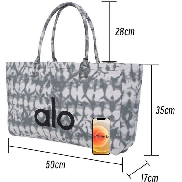 ALO Yoga Bag Gray Tie-Dye Canvas Cotton Large Tote Bag For Travel & Gym Carry-On - Picture 4 of 6